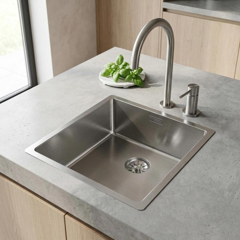 Pure.Sink Comfort RVS spoelbak 40x40 cm 10mm radius onderbouw, vlakbouw en opbouw PCM4040-02