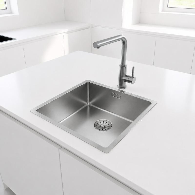 Pure.Sink Comfort RVS spoelbak 40x40 cm 10mm radius onderbouw, vlakbouw en opbouw PCM4040-02