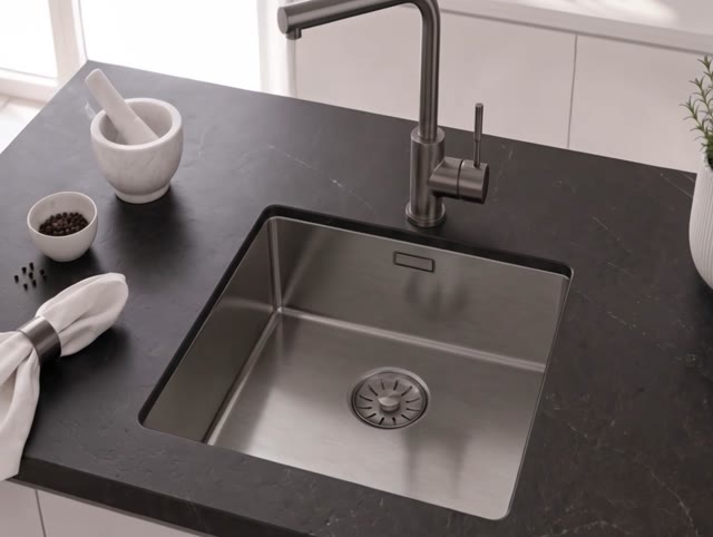 Pure.Sink Comfort RVS spoelbak 40x40 cm 10mm radius onderbouw, vlakbouw en opbouw PCM4040-02