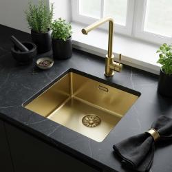 Pure.Sink Comfort PVD Gouden spoelbak 40x40 cm 10mm radius onderbouw, vlakbouw en opbouw PCM4040-60