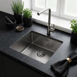 Pure.Sink Comfort PVD Gun metal spoelbak 40x40 cm 10mm radius onderbouw, vlakbouw en opbouw PCM4040-61