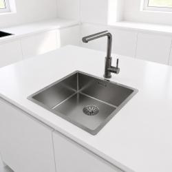 Pure.Sink Comfort Мивка с PVD покритие в цвят „Gun metal“, 40x40 см, радиус 10 мм, за вграждане, за вграждане в плот и за монтаж върху плот PCM4040-61