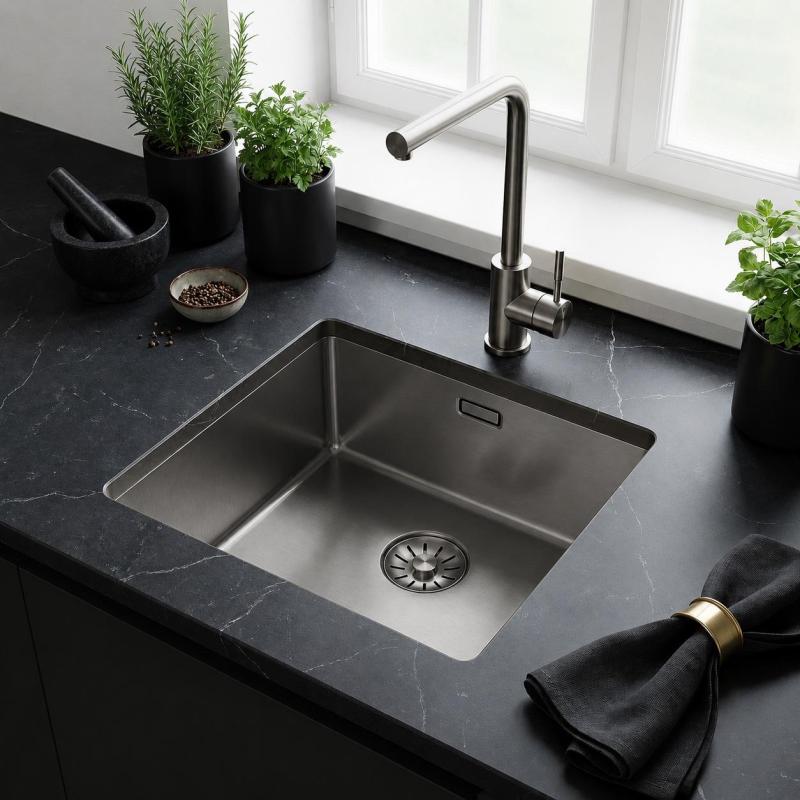 Pure.Sink Comfort PVD Gun metal spoelbak 40x40 cm 10mm radius onderbouw, vlakbouw en opbouw PCM4040-61