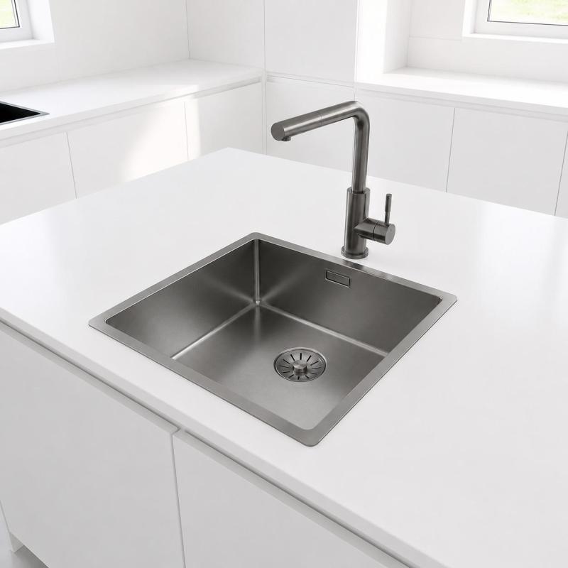 Pure.Sink Comfort PVD Gun metal spoelbak 40x40 cm 10mm radius onderbouw, vlakbouw en opbouw PCM4040-61