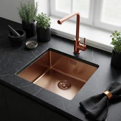 Pure.Sink Comfort PVD Rosé Koper spoelbak 40x40 cm 10mm radius onderbouw, vlakbouw en opbouw PCM4040-62
