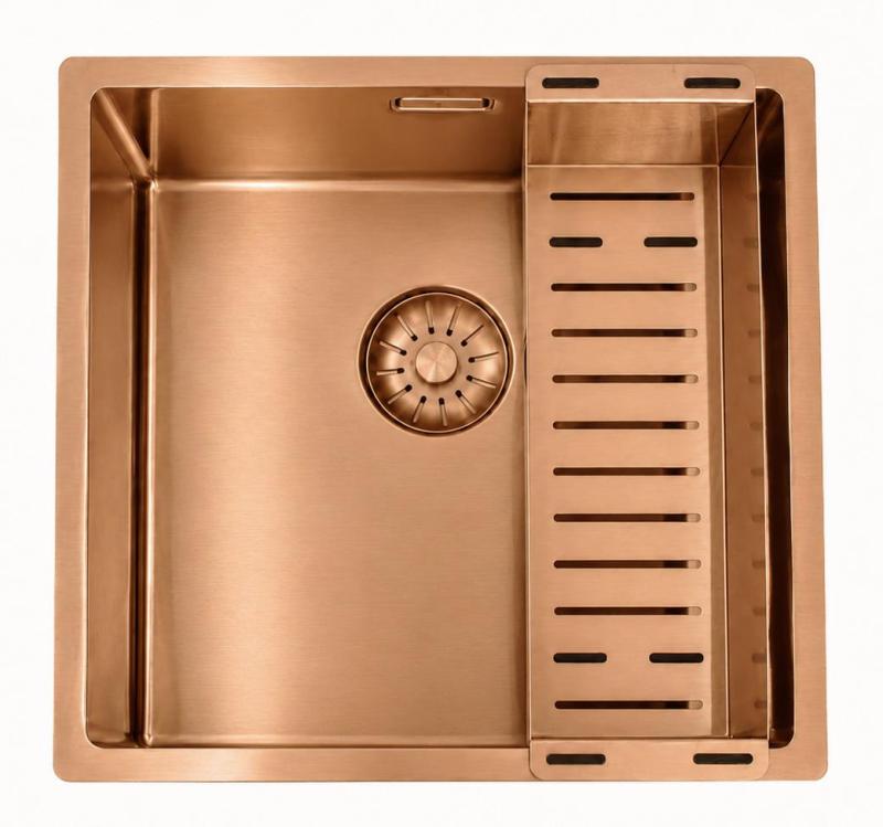 Pure.Sink Comfort PVD Rosé Koper spoelbak 40x40 cm 10mm radius onderbouw, vlakbouw en opbouw PCM4040-62