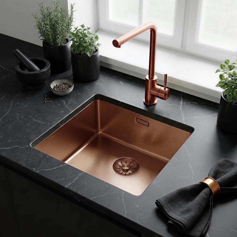 Pure.Sink Comfort PVD Rosé Koper spoelbak 40x40 cm 10mm radius onderbouw, vlakbouw en opbouw PCM4040-62