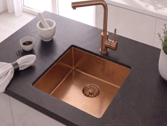 Pure.Sink Comfort PVD Rosé Koper spoelbak 40x40 cm 10mm radius onderbouw, vlakbouw en opbouw PCM4040-62