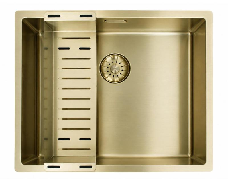 Pure.Sink Comfort PVD Gouden spoelbak 50x40 cm 10mm radius onderbouw, vlakbouw en opbouw PCM5040-60