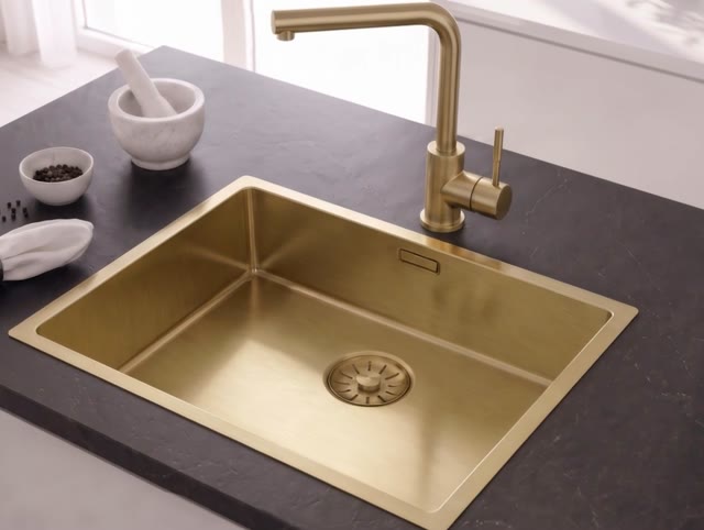 Pure.Sink Comfort PVD Gouden spoelbak 50x40 cm 10mm radius onderbouw, vlakbouw en opbouw PCM5040-60
