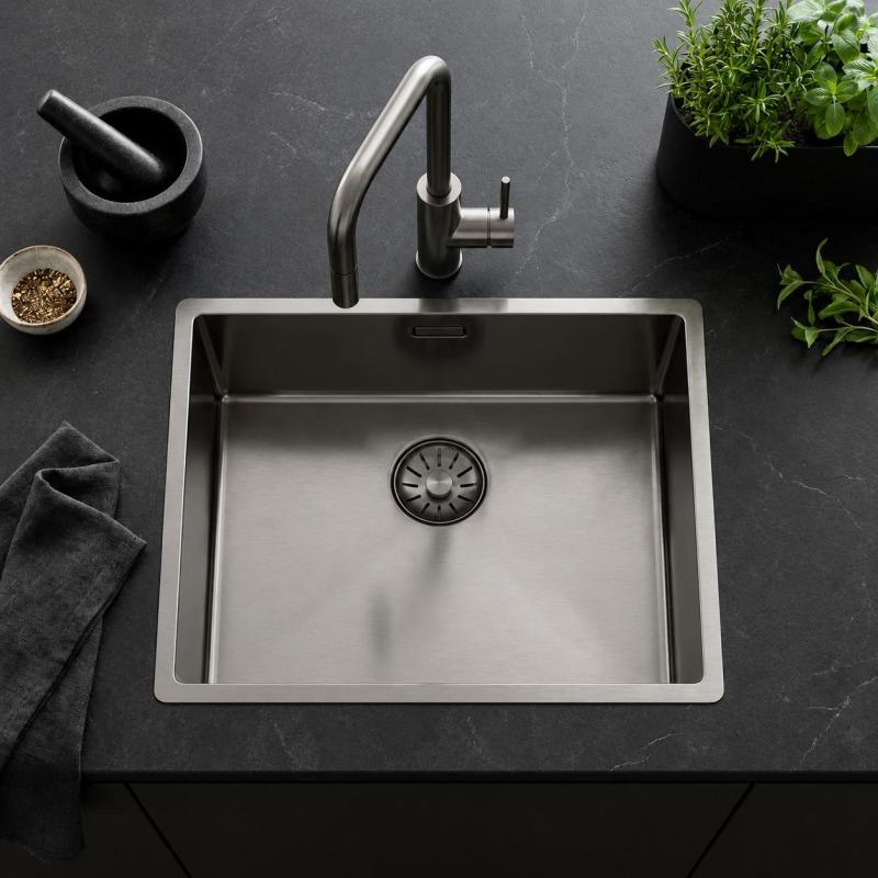 Pure.Sink Comfort PVD Gun metal spoelbak 50x40 cm 10mm radius onderbouw, vlakbouw en opbouw PCM5040-61
