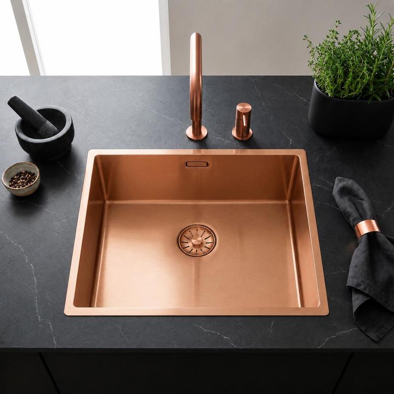 Pure.Sink Comfort PVD Rosé Koper spoelbak 50x40 cm 10mm radius onderbouw, vlakbouw en opbouw PCM5040-62