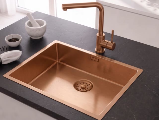 Pure.Sink Comfort PVD Rosé Koper spoelbak 50x40 cm 10mm radius onderbouw, vlakbouw en opbouw PCM5040-62