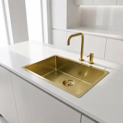Pure.Sink Comfort Veľký zlatý drez s PVD povrchovou úpravou, rozmery 70 x 40 cm, polomer 10 mm, na montáž pod dosku, do dosky a na dosku  PCM7040-60