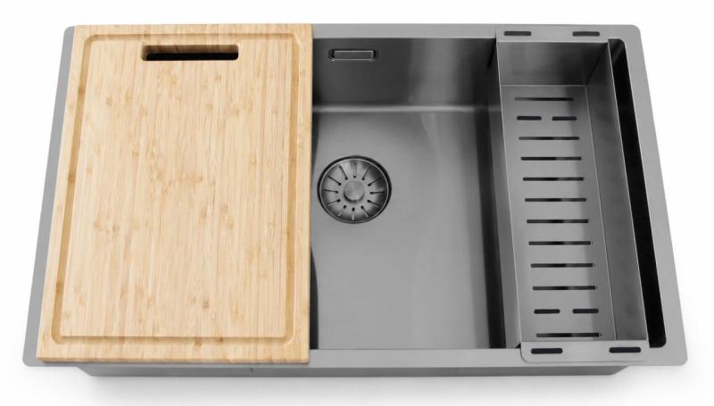 Pure.Sink Comfort grote PVD Gun metal spoelbak 70x40 cm 10mm radius onderbouw, vlakinbouw en opbouw PCM7040-61