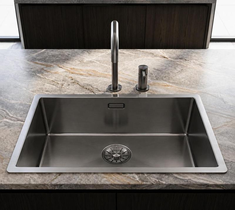 Pure.Sink Comfort grote PVD Gun metal spoelbak 70x40 cm 10mm radius onderbouw, vlakinbouw en opbouw PCM7040-61