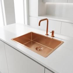 Pure.Sink Comfort Veľký drez PVD v ružovo-medenej farbe, rozmery 70 x 40 cm, polomer 10 mm, na montáž pod dosku, na montáž do roviny a na montáž na dosku, PCM7040-62