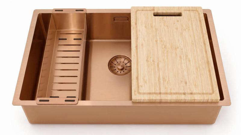 Pure.Sink Comfort grote PVD Rosé Koper spoelbak 70x40 cm 10mm radius onderbouw, vlakbouw en opbouw PCM7040-62