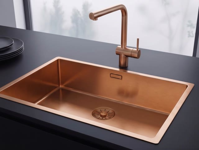 Pure.Sink Comfort grote PVD Rosé Koper spoelbak 70x40 cm 10mm radius onderbouw, vlakbouw en opbouw PCM7040-62