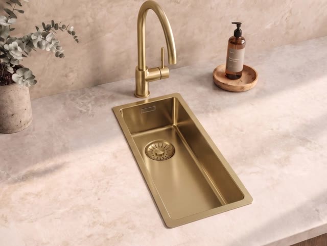 Pure.Sink Comfort kleine PVD Gouden spoelbak 18x40 cm onderbouw, vlakinbouw en opbouw PCM1840-60