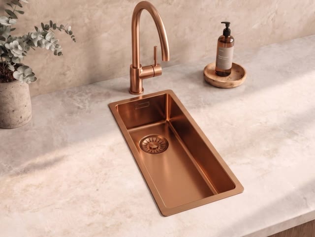 Pure.Sink Comfort kleine PVD Rosé Koper spoelbak 18x40 cm onderbouw, vlakbouw en opbouw PCM1840-62