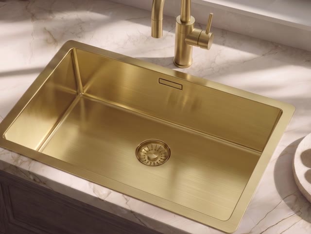 Pure.Sink Comfort Speciale 35cm korte PVD Gouden spoelbak 50x35 cm ruimte besparende PCM5035-60