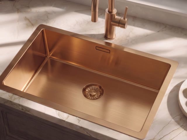Pure.Sink Comfort Speciale 35cm korte PVD Rosé Koper spoelbak 50x35 cm ruimte besparend PCM5035-62