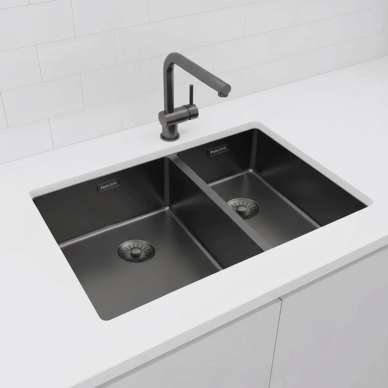 Pure.Sink Comfort 1,5 lava-loiça e meio PVD Gun Metal 34+18 cm cuba grande à esquerda PCM341840-61
