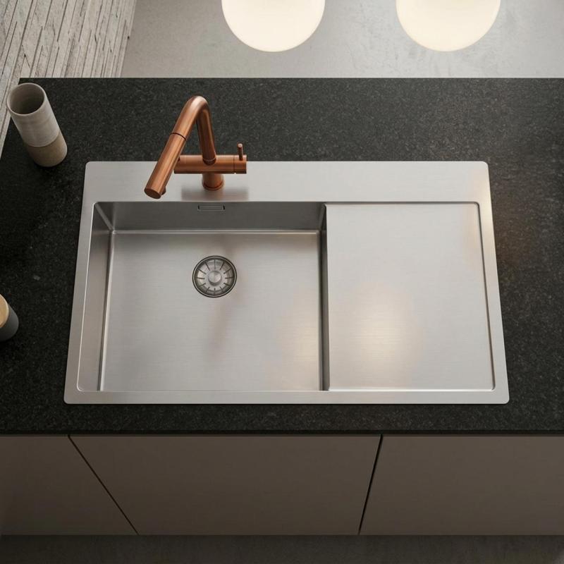 Pure.Sink Comfort RVS spoelbak met afdruipgedeelte 86x52 cm Tapwing links PCM5086LT-02