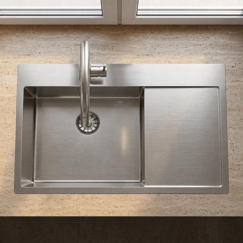 Pure.Sink Comfort RVS spoelbak met afdruipgedeelte 86x52 cm Tapwing links PCM5086LT-02
