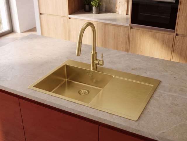 Pure.Sink Comfort PVD Gouden spoelbak met afdruipgedeelte 86x52 cm Tapwing links PCM5086LT-60