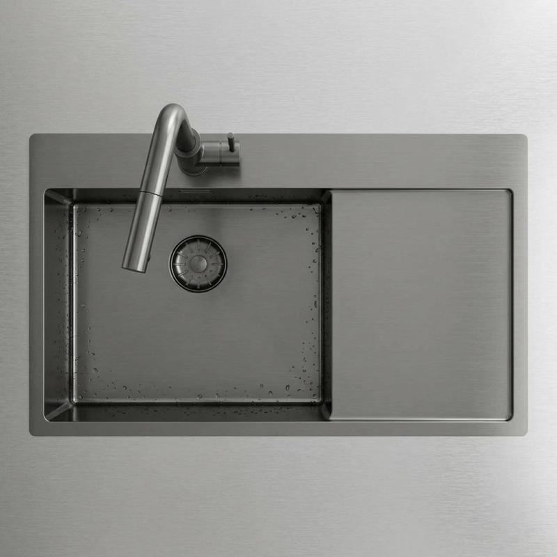 Pure.Sink Comfort PVD Gun Metal spoelbak met afdruipgedeelte 86x52 cm Tapwing links PCM5086LT-61