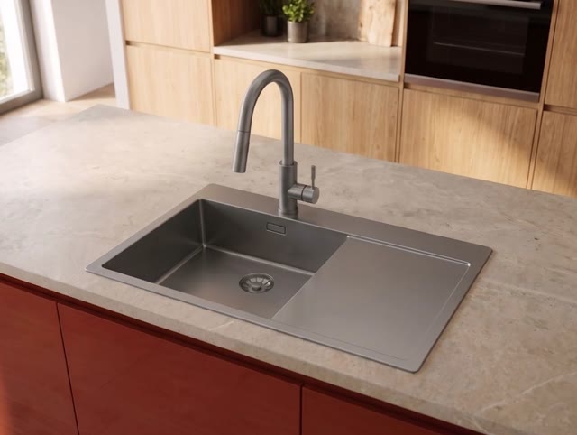Pure.Sink Comfort PVD Gun Metal spoelbak met afdruipgedeelte 86x52 cm Tapwing links PCM5086LT-61