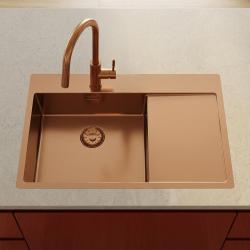 Pure.Sink Comfort PVD rose Koperen spoelbak met afdruipgedeelte 86x52 cm Tapwing links PCM5086LT-62