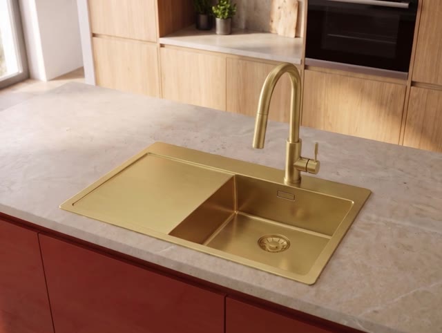 Pure.Sink Comfort Gouden spoelbak met afdruipgedeelte 86x52 cm Tapwing rechts PCM5086RT-60