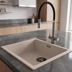 Pure.Sink Eternal Quartz Coffee Cream Sink, 40x40 cm, Under-mount and Over-mount with " " plug Gun metal 