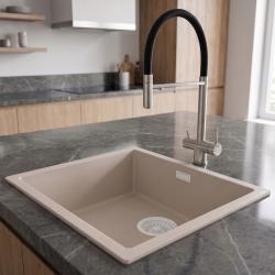 Pure.Sink Eternal Quartz Coffee Cream Sink, 40x40 cm, Under-mount and Over-mount, with White Plug