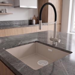 Pure.Sink Eternal Quartz Coffee cream Spoelbak 40x40 cm Onderbouw en Opbouw met Witte plug