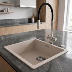 Pure.Sink Eternal Quartz Coffee Cream Sink, 40x40 cm, Under-mount and Over-mount with Automatic Stainless Steel Drain Plug