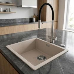Pure.Sink Eternal Quartz Coffee cream мивка 40x40 см, за вграждане и за монтаж върху плот, с автоматичен сифон от неръждаема стомана