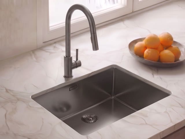 Pure.Sink Comfort Gun Metal spoelbak 54x52 cm Tapwing met kraangatbank PCM5040T-61