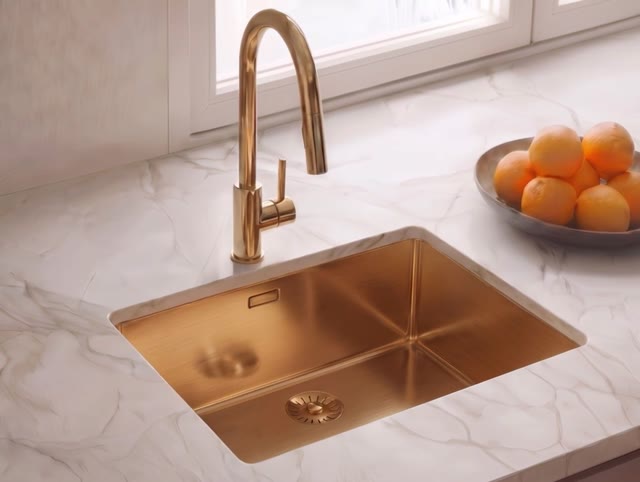 Pure.Sink Comfort Rose Koperen spoelbak 54x52 cm Tapwing met kraangatbank PCM5040T-62