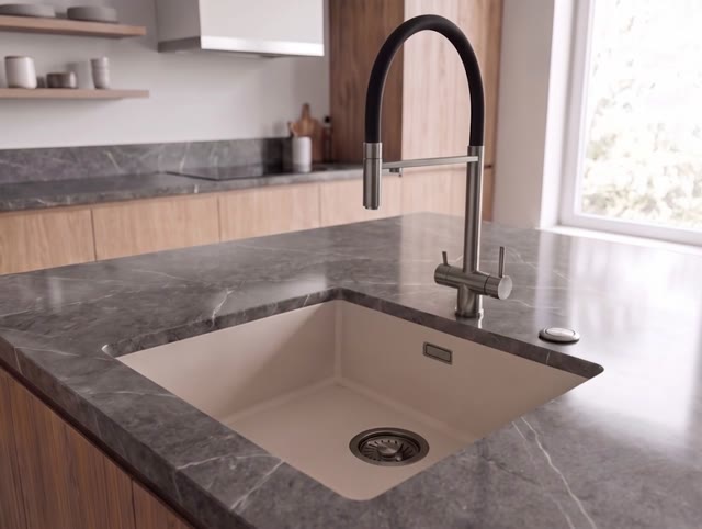 Pure.Sink Eternal Quartz Coffee cream Spoelbak 40x40 cm Onderbouw en Opbouw met Automatische Gun metal plug