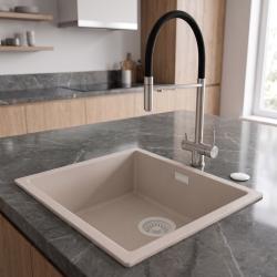 Pure.Sink Eternal Quartz Coffee Cream Sink, 40x40 cm, Under-mount and Over-mount, with Automatic White Plug
