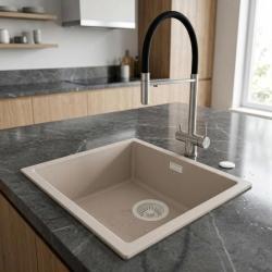 Pure.Sink Eternal Quartz Coffee cream мивка 40x40 см за вграждане и за монтаж върху плот с автоматичен бял сифон