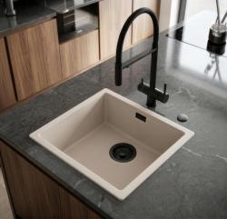 Pure.Sink Eternal Quartz Coffee cream мивка 40x40 см за вграждане и за монтаж върху плот с автоматична черна запушалка