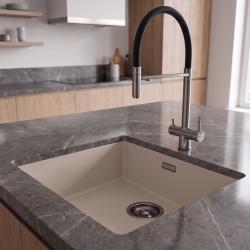 Pure.Sink Eternal Quartz Coffee Cream Sink, 40x40 cm, Flush-Mount and Under-Counter Models with " " Plug Gun metal 
