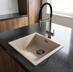 Pure.Sink Eternal Quartz Coffee cream мивка 40x40 см за вграждане в плот и под плот с тапа „ “ Gun metal 
