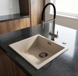 Pure.Sink Eternal Quartz Coffee cream мивка 40x40 см за вграждане в плот и под плот с автоматичен запушал „ “ Gun metal 