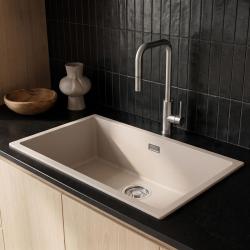 Pure.Sink Eternal Quartz Coffee Cream Sink, 70x40 cm, Under-mount and Over-mount with Stainless Steel Plug